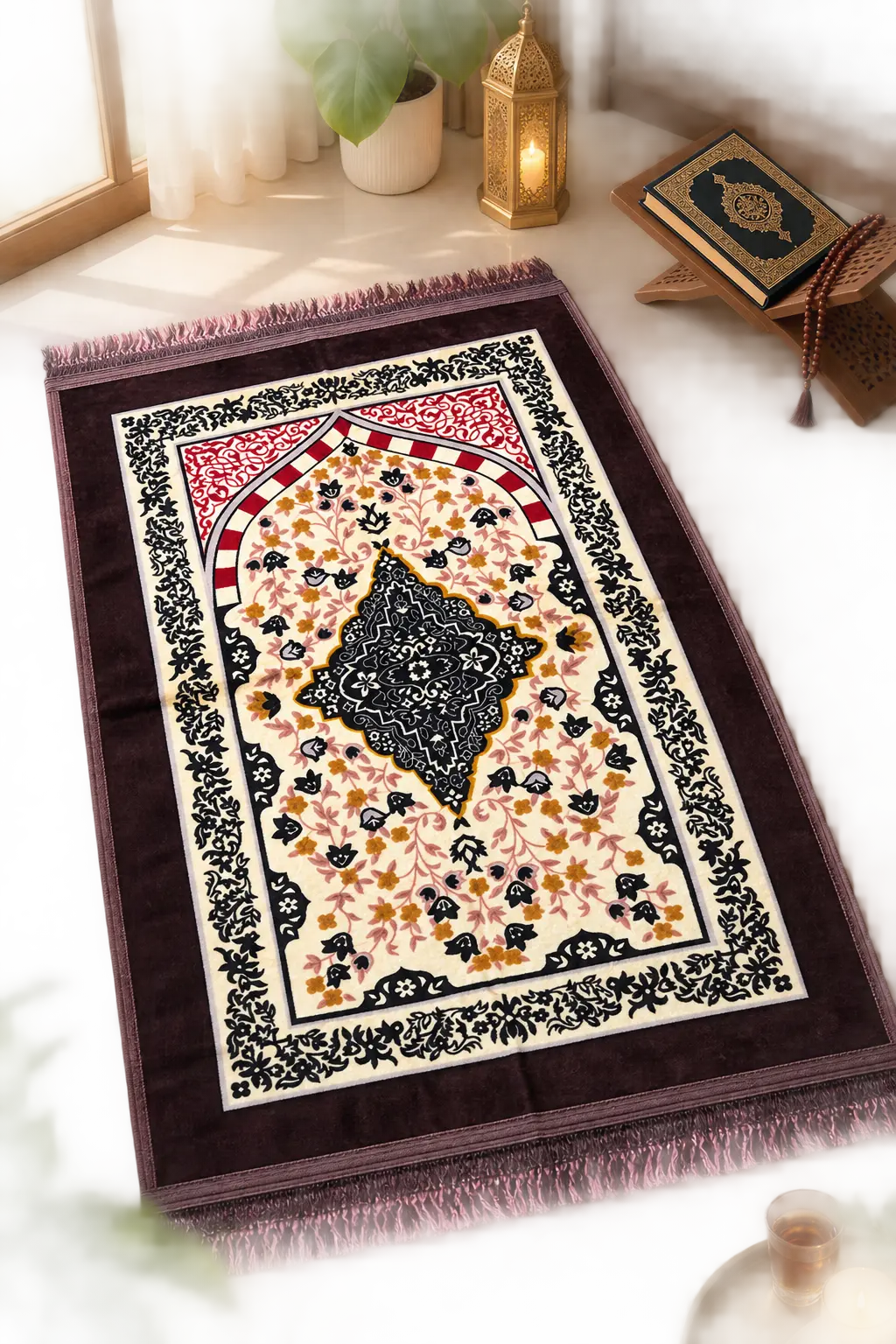 Premium Islamic Prayer Mat | Floral Muslim Prayer Rug