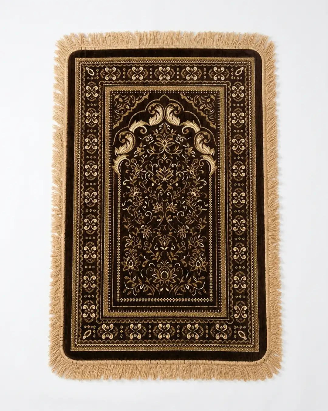 Premium Thick Plush Prayer Mat | Janamaz Brown Color