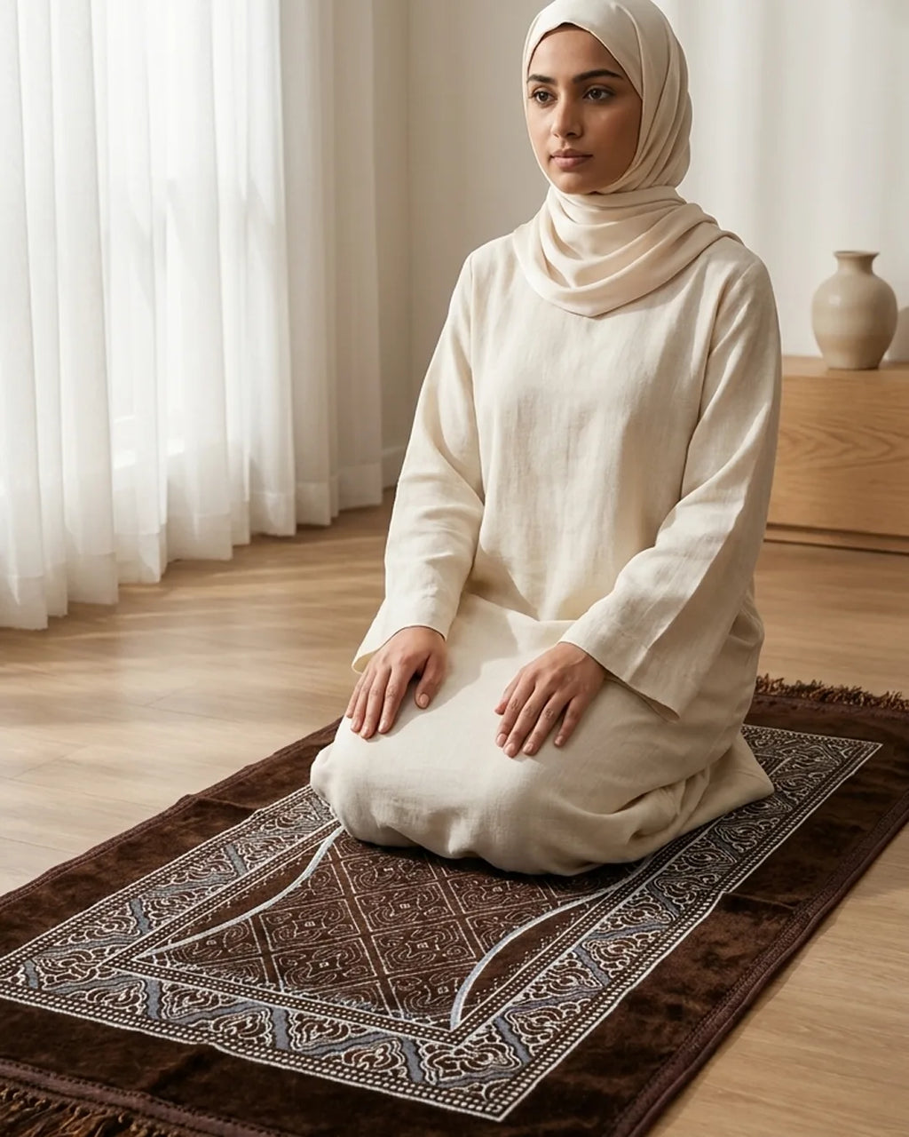 Chocolate Brown Qahwa Prayer Mat (Janamaz) – 116 cm