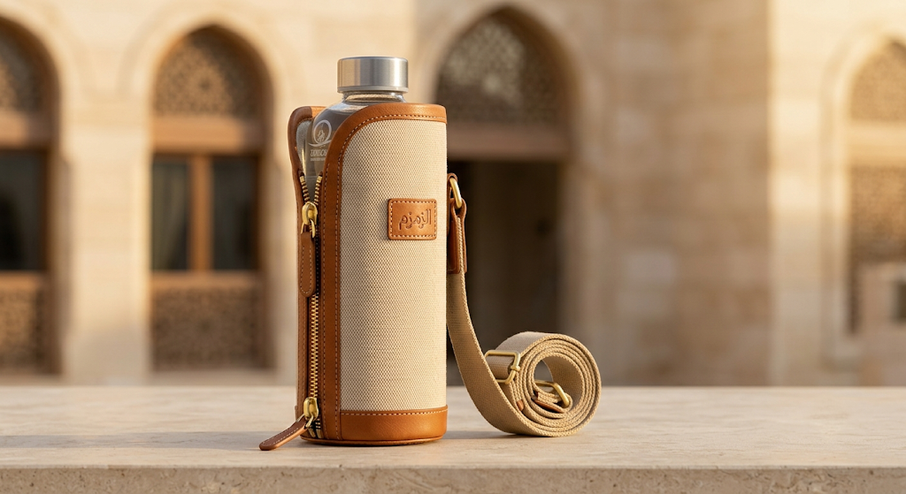 Leather Zamzam Water Bottle Sleeve – Beige