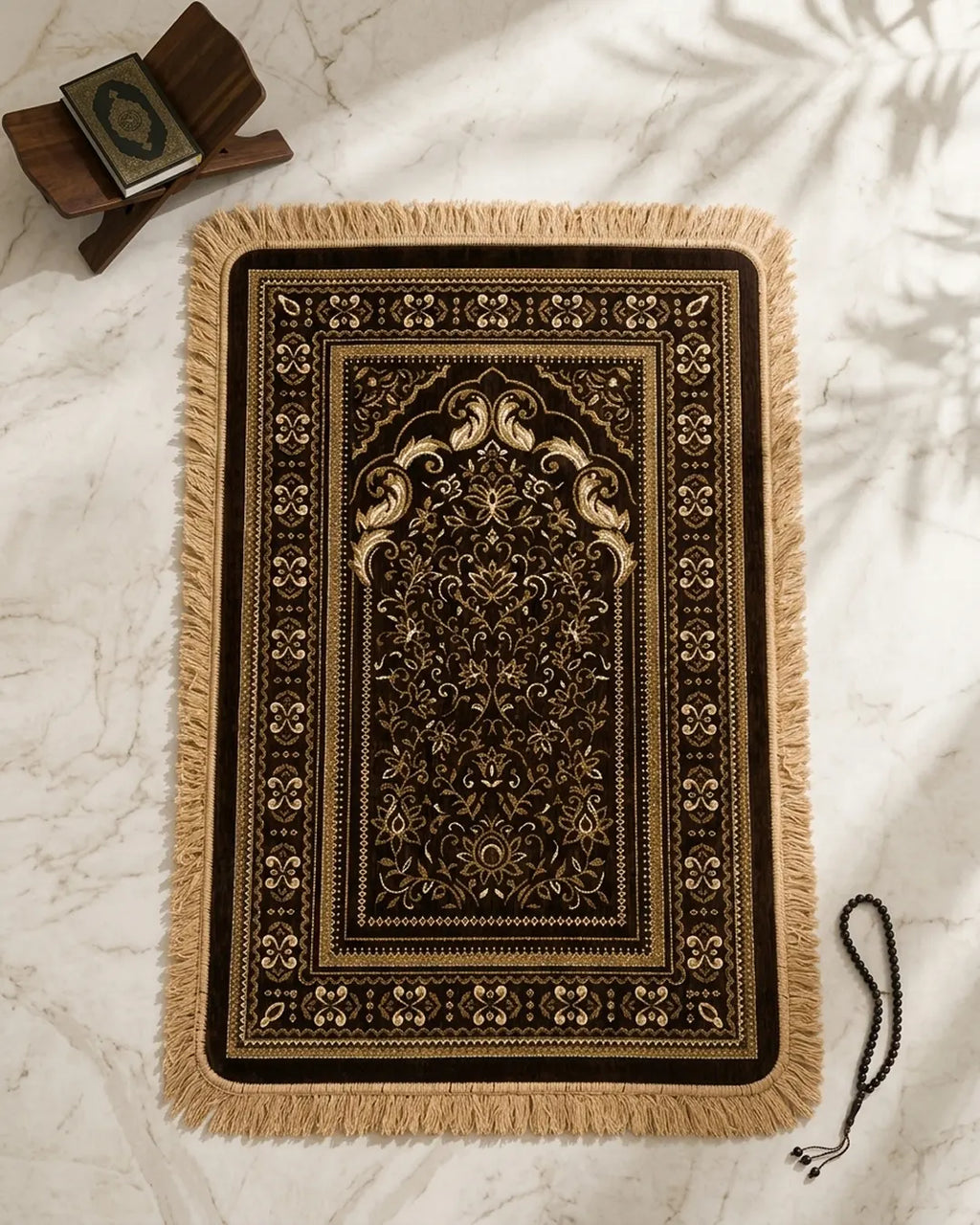 Premium Thick Plush Prayer Mat | Janamaz Brown Color