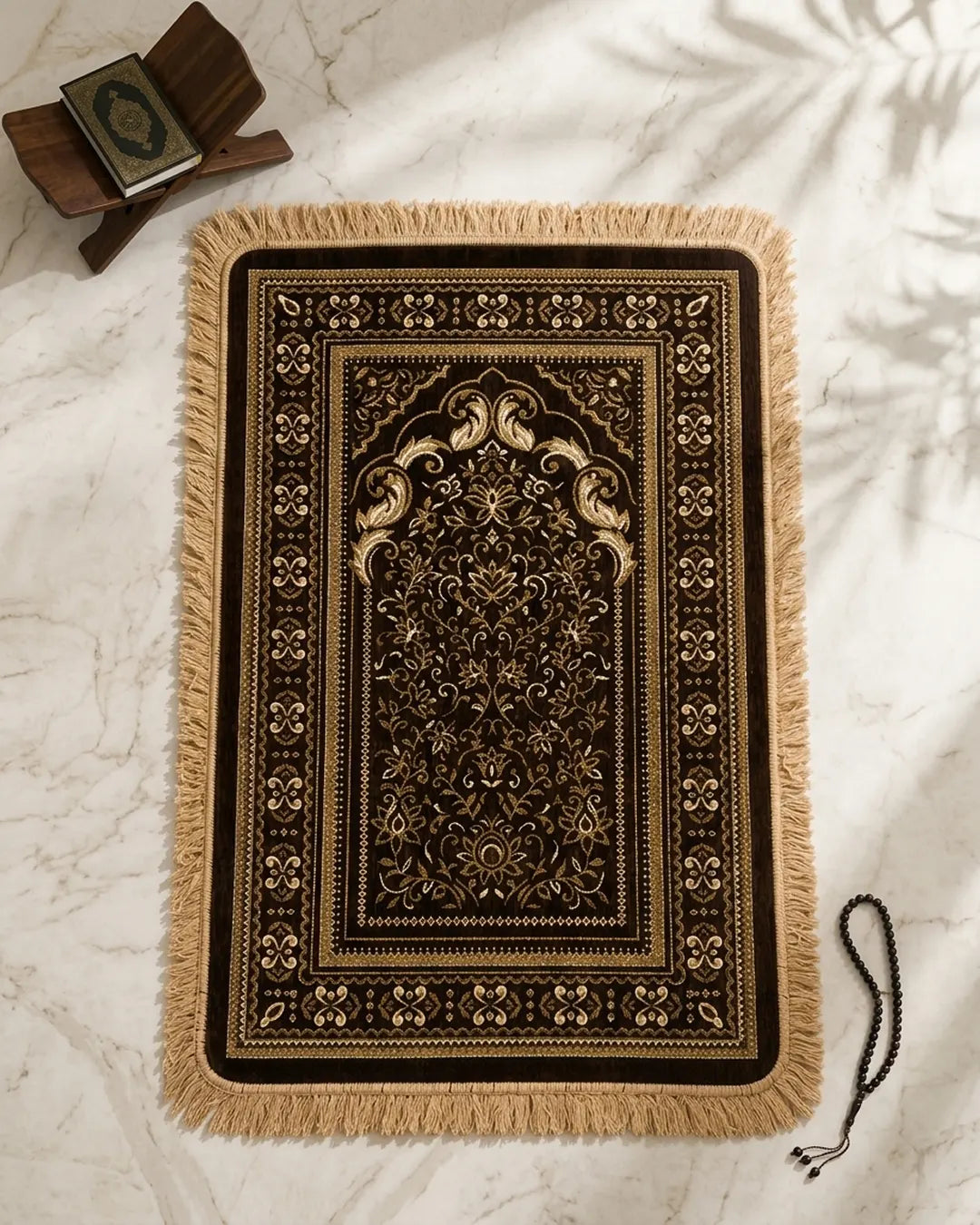 Premium Thick Plush Prayer Mat | Janamaz Brown Color