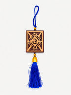 Muhammad (ﷺ) Wooden Car Hanging with Blue Tassel | Islamic Rear View Mirror Hanging Decor
