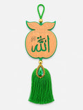 Allah Wooden Apple Car Hanging with Green Tassel | Islamic Rear View Mirror Hanging Decor
