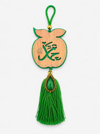 Allah Wooden Apple Car Hanging with Green Tassel | Islamic Rear View Mirror Hanging Decor