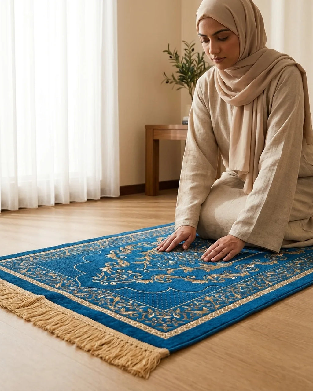 Premium Thick Plush Prayer Mat | Janamaz Blue Color