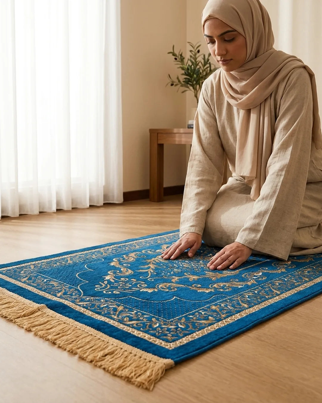 Premium Thick Plush Prayer Mat | Janamaz Blue Color