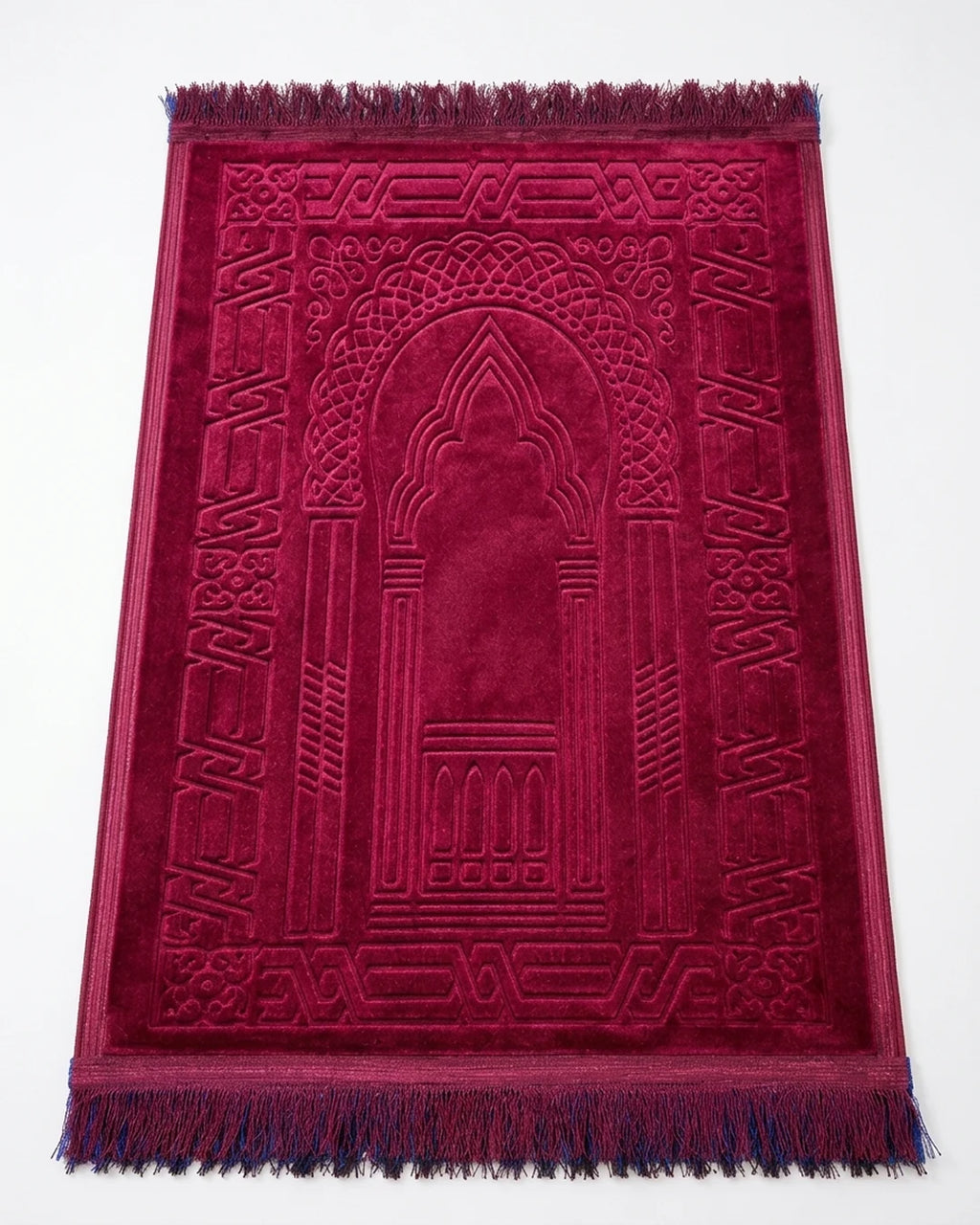 Ruby Red Embossed Prayer Mat (Janamaz) – 116 cm