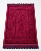 Ruby Red Embossed Prayer Mat (Janamaz) – 116 cm