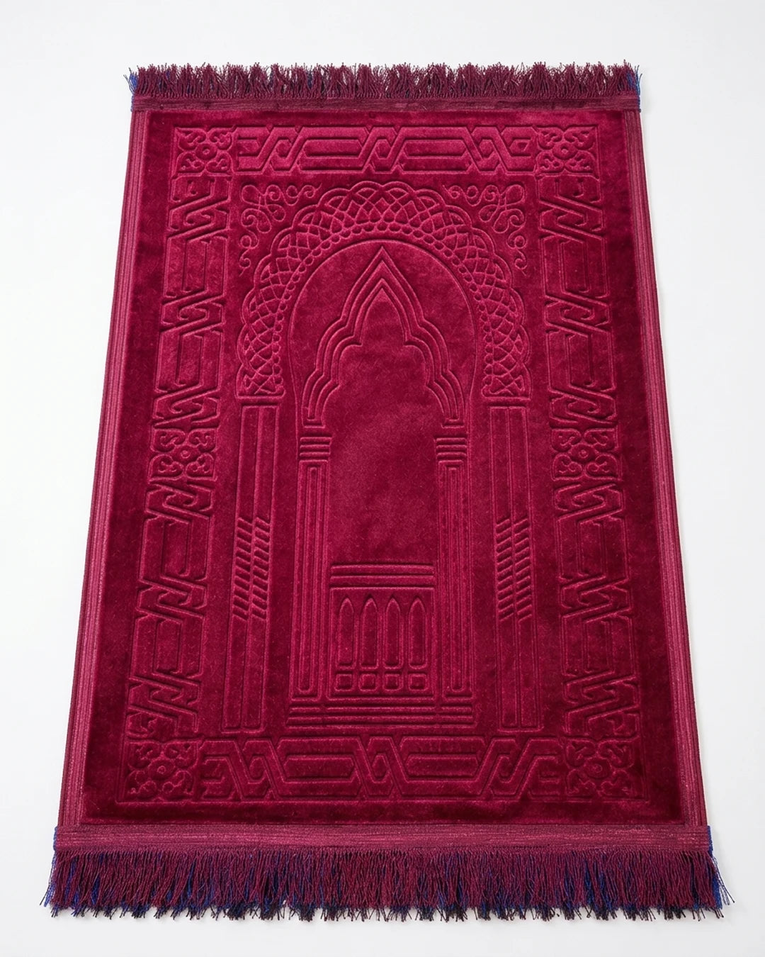 Ruby Red Embossed Prayer Mat (Janamaz) – 116 cm