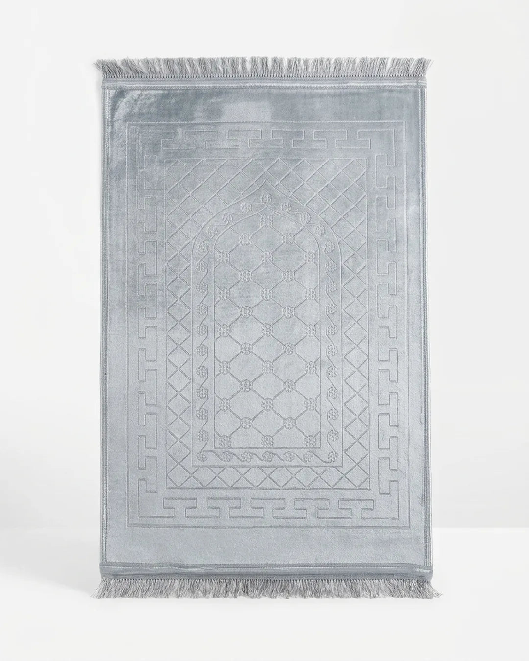 Silver Grey Embossed Prayer Mat (Janamaz) – 116 cm