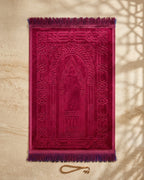 Ruby Red Embossed Prayer Mat (Janamaz) – 116 cm