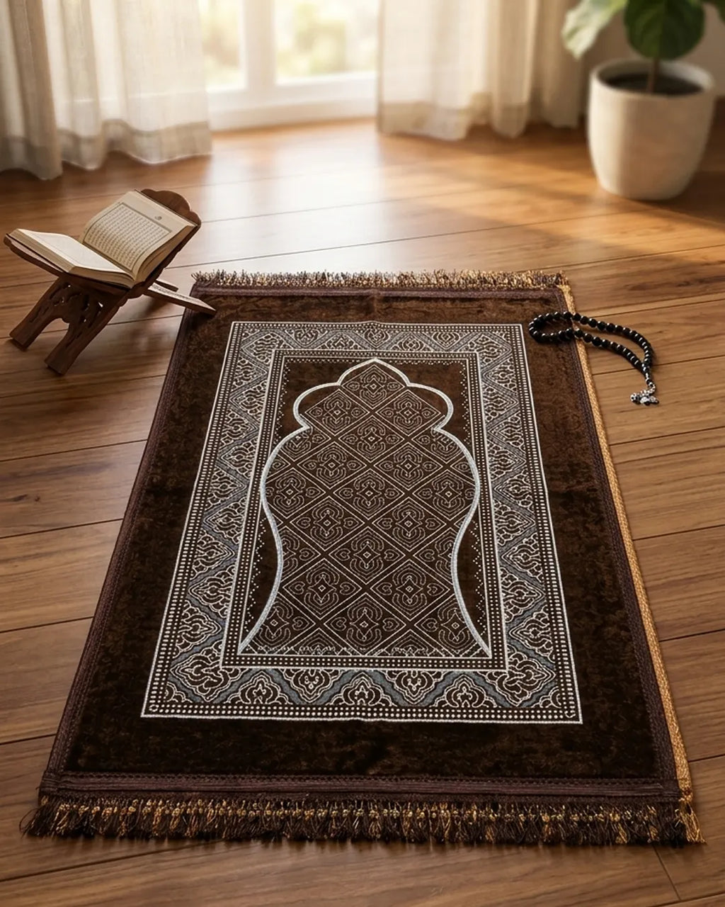 Chocolate Brown Qahwa Prayer Mat (Janamaz) – 116 cm