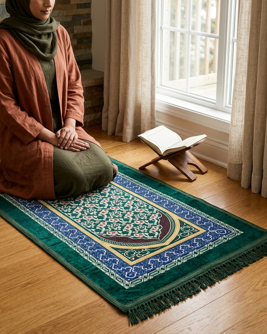 Emerald Green Prayer Mat (Janamaz) – 116 cm