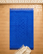 Royal Blue Embossed Prayer Mat (Janamaz) – 116 cm