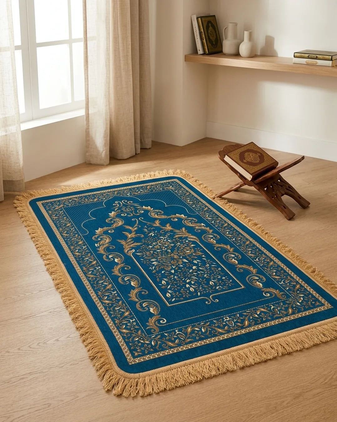 Premium Thick Plush Prayer Mat | Janamaz Blue Color