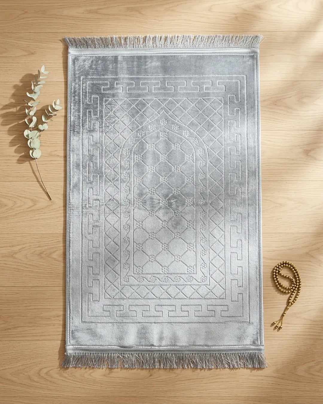 Silver Grey Embossed Prayer Mat (Janamaz) – 116 cm