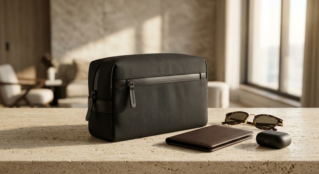 Element Ballistic Nylon & Leather Travel Tech Pouch – Matte Black