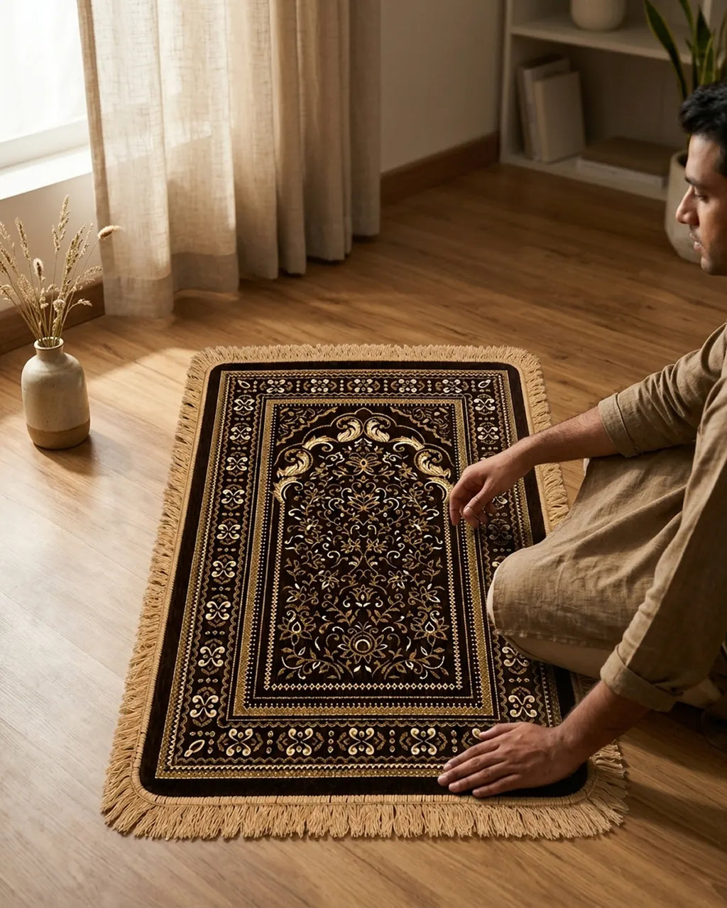Premium Thick Plush Prayer Mat | Janamaz Brown Color